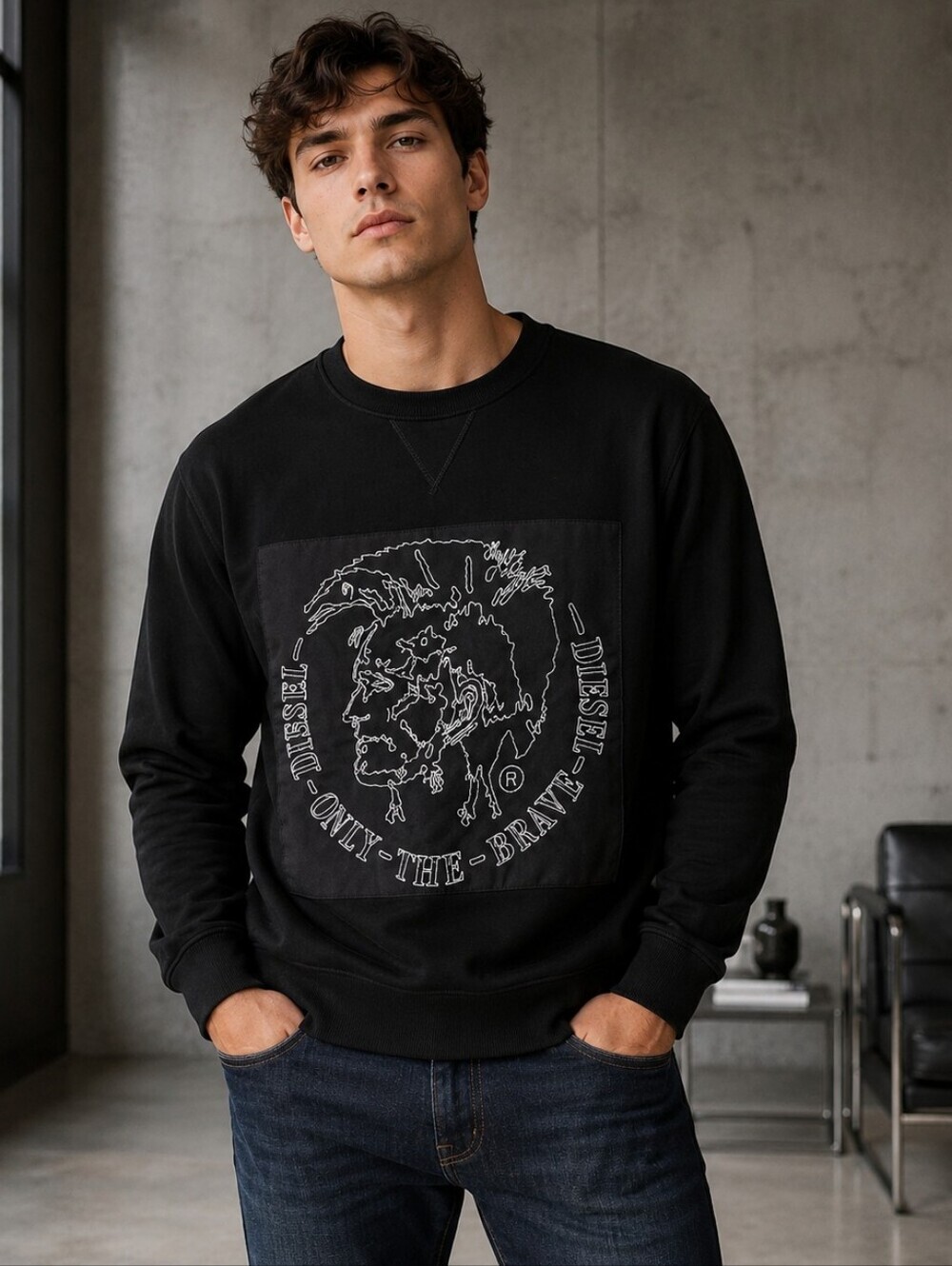 Diesel “Only The Brave” Black Graphic Crewneck Sweatshirt – Size M